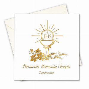 Zaproszenie na Komunię złocone
