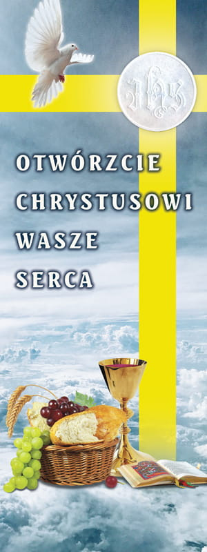 Baner na Boże Ciało "Otwórzcie Chrystusowi wasze serca" 75x200 cm