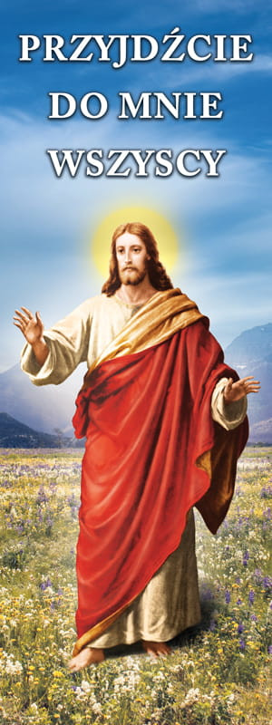 Baner na Boże Ciało "Przyjdźcie do mnie wszyscy" 75x200 cm