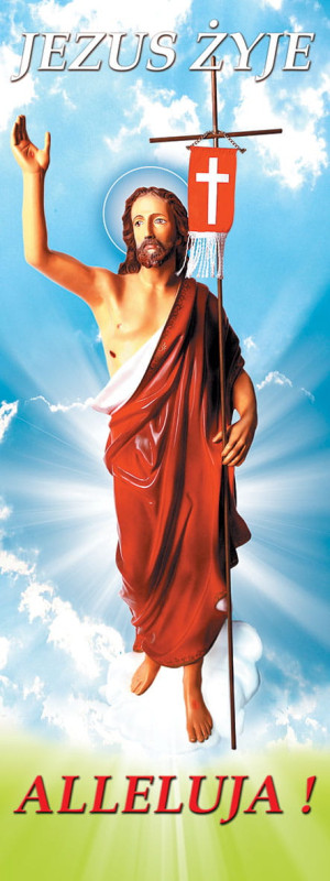 Baner na Wielkanoc "Jezus Żyje - ALLELUJA.." 75x200cm