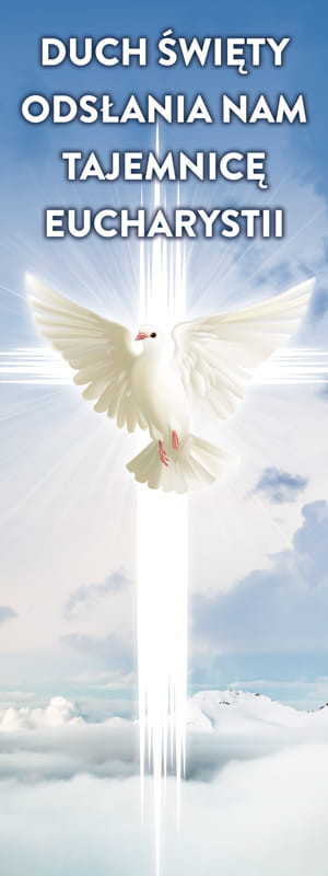 Baner na Boże Ciało "Duch Święty odsłania nam tajemnicę Eucharystii" 75x200 cm