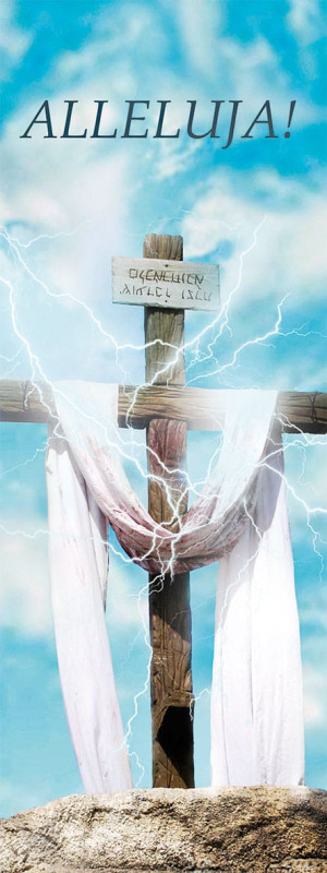 Baner na Wielkanoc "Alleluja!" - niebieski 75x200 cm