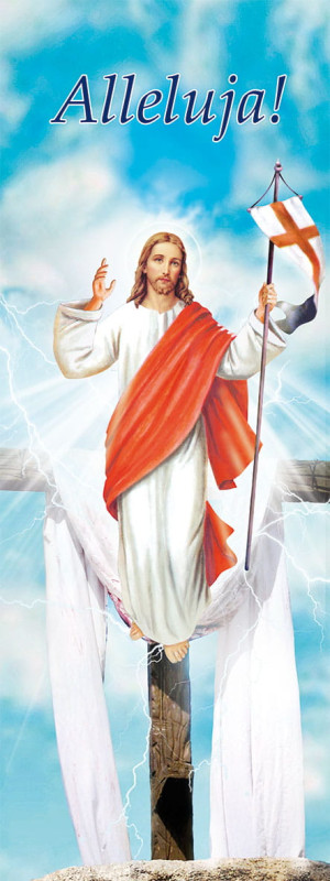 Baner na Wielkanoc "Alleluja!" - błękitny 75x200 cm