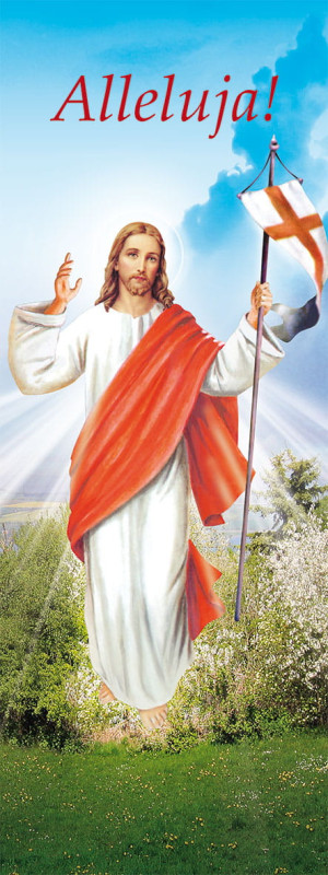 Baner na Wielkanoc "Alleluja!" - błękitny 75x200 cm
