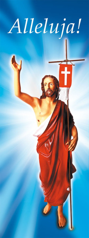 Baner na Wielkanoc "Alleluja!" - niebieski 75x200 cm