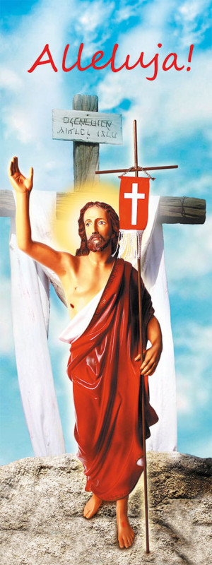 Baner na Wielkanoc "Alleluja!" - błękitny 75x200 cm