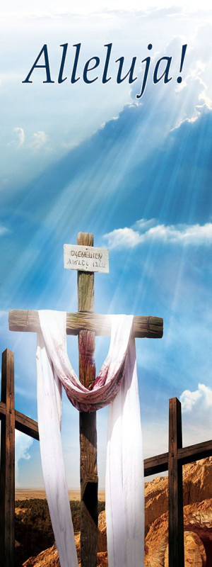 Baner na Wielkanoc "Alleluja!" - błękitny 75x200 cm