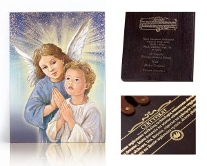 Ikona religijna Aniołek z dzieckiem podczas modlitwy