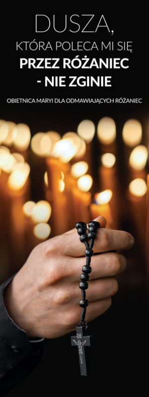 Baner religijny na Różaniec "Dusza która poleca mi się przez różaniec" 75x200 cm