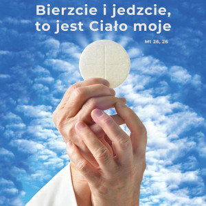 Baner na Boże Ciało "Bierzcie i jedzcie, to jest Ciało moje" 150x150 cm