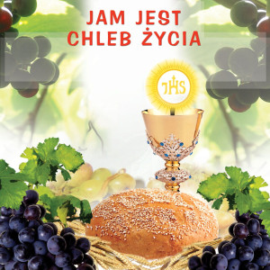 Baner religijny na Boże Ciało, symbole eucharystyczne "Jam jest chleb życia" 150x150 cm