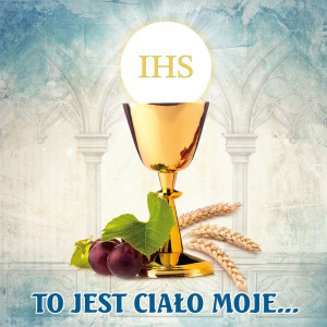 Baner na Boże Ciało, symbole eucharystyczne "To jest Ciało Moje" 150x150 cm