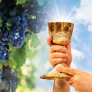 Baner religijny, baner na Boże Ciało, symbole eucharystyczne 150x150 cm