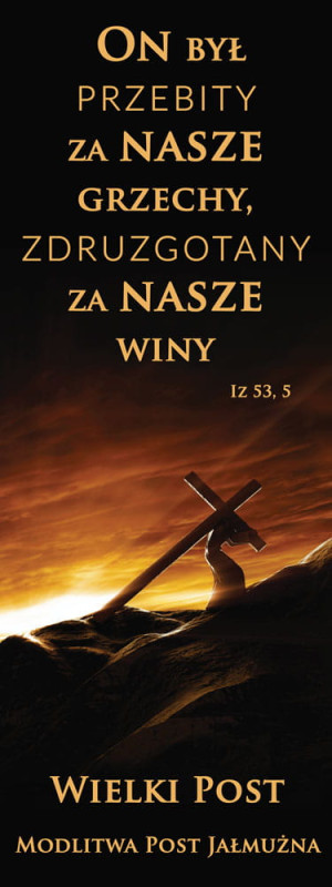 Baner na Wielki Post "On był przebity za nasze grzechy" 50x130 cm