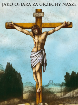 Baner na Wielki Post "Jako ofiara za grzechy nasze" 75x100cm