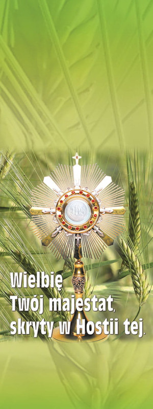 Baner na Boże Ciało "wielbię twój.." zielony 50x130 cm