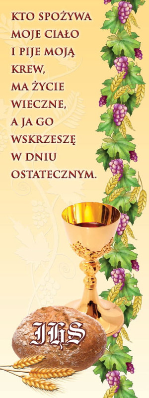 Baner na Boże Ciało "Kto spożywa moje ciało.." 50x130 cm