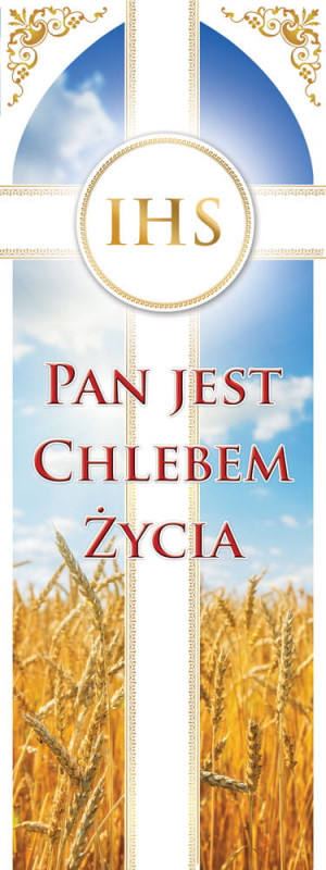 Baner na Boże Ciało "Pan jest chlebem życia"50x130 cm