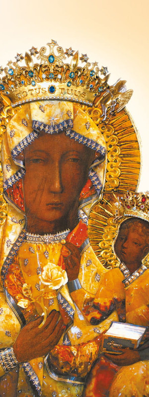 Baner religijny Matka Boża Częstochowska w sukni bursztynowej 50x130 cm