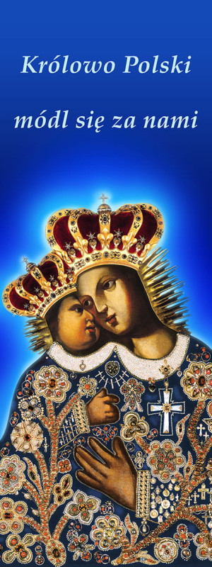 Baner religijny Matka Boża Kalwaryjska "Królowo Polski módl się za nami" 50x130 cm