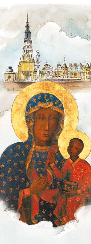 Baner religijny Matka Boża Częstochowska 50x130 cm