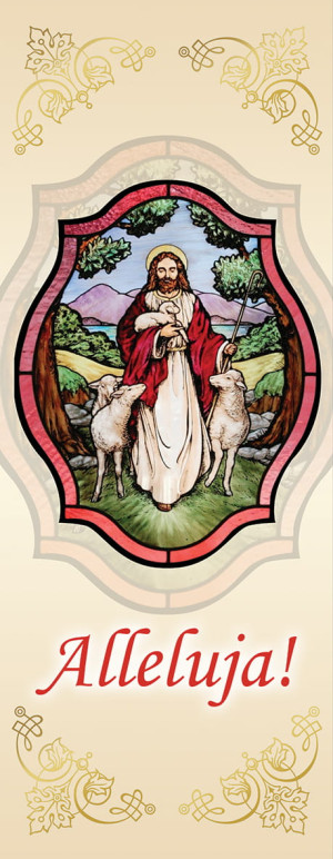 Baner religijny - Dobry pasterz z owieczkami - Alleluja! 75x200 cm