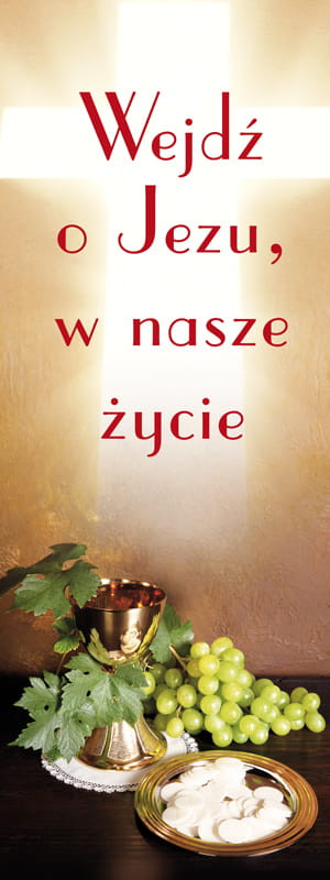 Baner na I Komunię Świętą "Wejdź o Jezu w nasze życie" 50x130 cm