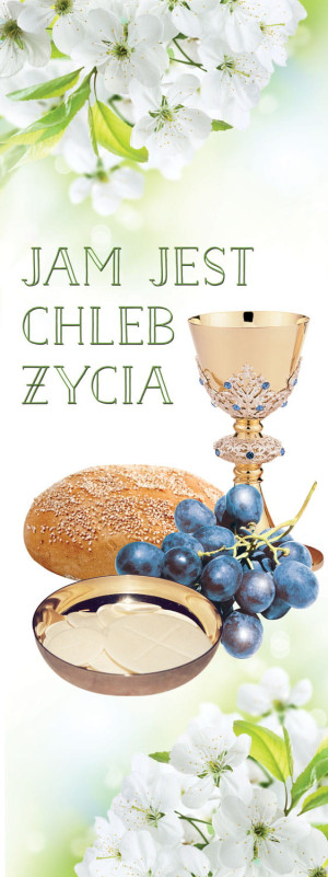 Baner na Pierwszą Komunię Świętą "Jam jest chleb życia" 50x130 cm