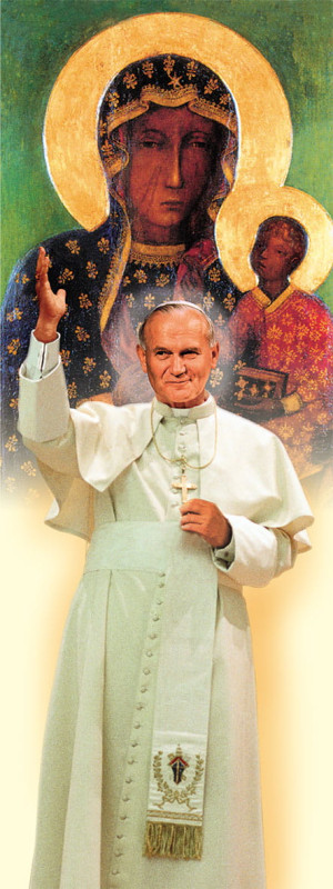 Baner Święty Jan Paweł II i Matka Boża Częstochowska 50x130 cm
