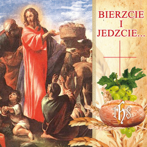 Baner na Boże Ciało "Bierzcie i jedzcie" 200x150 cm margines 10cm