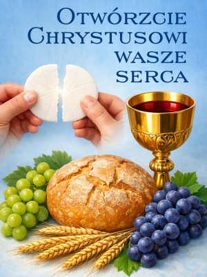 Baner na Boże Ciało "Otwórzcie Chrystusowi wasze serca" 75x100cm