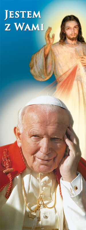 Baner Jezus Miłosierny i Święty Jan Paweł II "Jestem z Wami" 75x200 cm