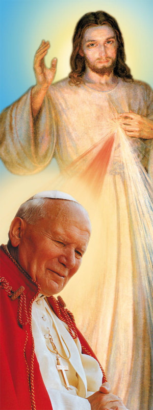 Baner Jezus Miłosierny i Święty Jan Paweł II 75x200 cm