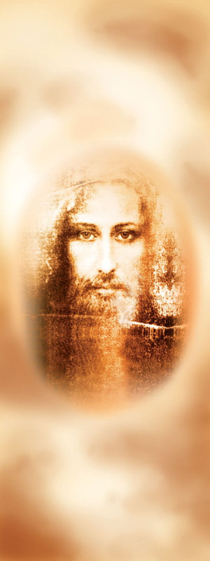 Baner religijny Jezus Chrystus - oblicze z całunu 75x200 cm