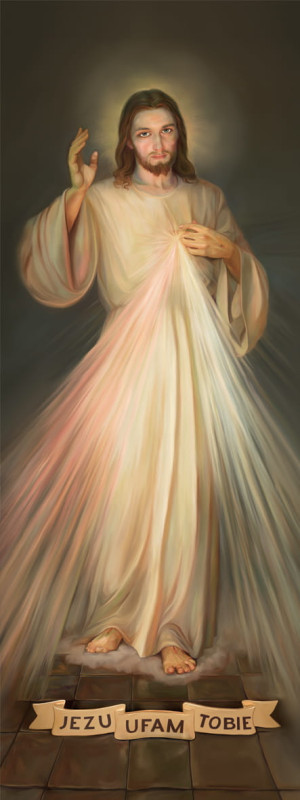 Baner religijny Jezus Miłosierny - "Jezu Ufam Tobie" 75x200 cm