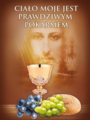 Baner na Boże Ciało "Ciało moje jest prawdziwym pokarmem" 75x100cm