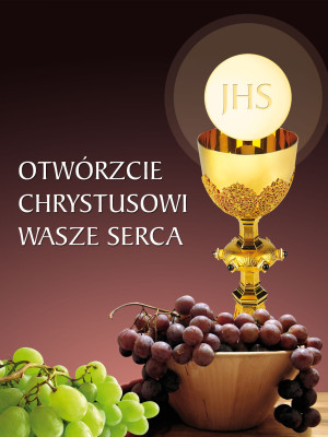 Baner na Boże Ciało "Otwórzcie Chrystusowi Wasze Serca" 75x100cm