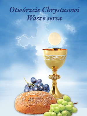 Baner na Boże Ciało "Otwórzcie Chrystusowi wasze serca" 75x100cm