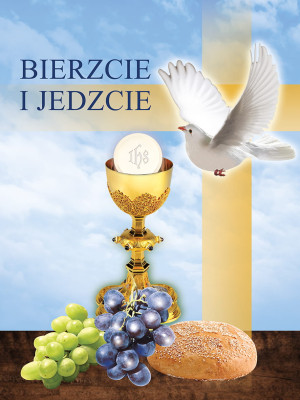 Baner na Boże Ciało "Bierzcie i jedzcie" 75x100cm