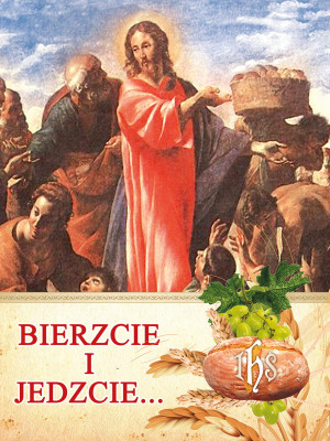 Baner na Boże Ciało "Bierzcie i jedzcie" 75x100cm