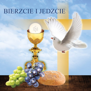 Baner na Boże Ciało "Bierzcie i jedzcie" 150x150cm