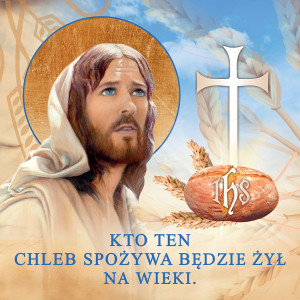 Baner na Boże Ciało "Kto ten chleb spożywa.." 150x150cm