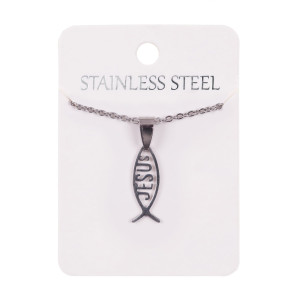 Naszyjnik - rybka chrześcijańska - JESUS - Stainless Steel