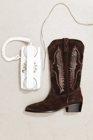 Promod Bottes western en cuir Femme Marron