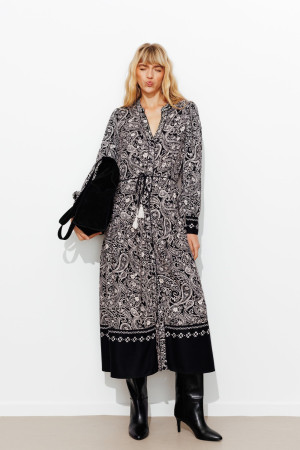 Promod Robe longue imprimée Femme Imprimé noir