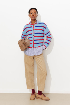 Promod Cardigan à rayures colorées Bleu ciel
