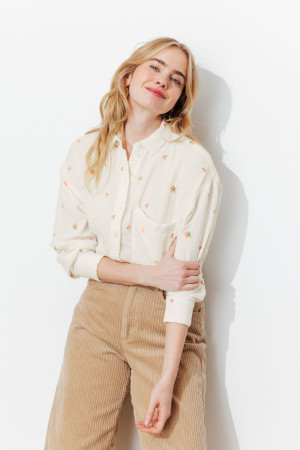 Promod Chemise brodée gaze de coton Ecru XL