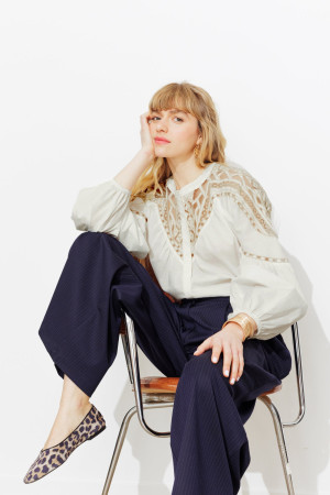 Promod Blouse brodée en coton Femme Ecru 36