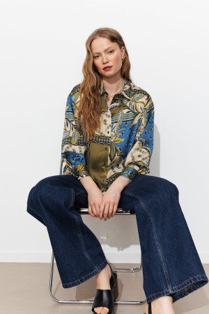 Promod Chemise imprimée en satin Imprimé vert M