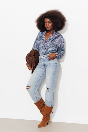 Promod Chemise en satin imprimée Imprimé bleu XXL